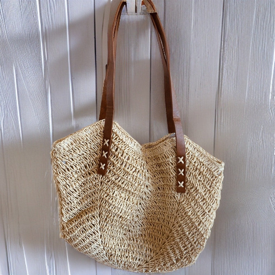 Straw Bag with Cotton Lining and Vegan Leather Handles - Dilly's Collections - Hair Beauty and Lifestyle Products Australia
