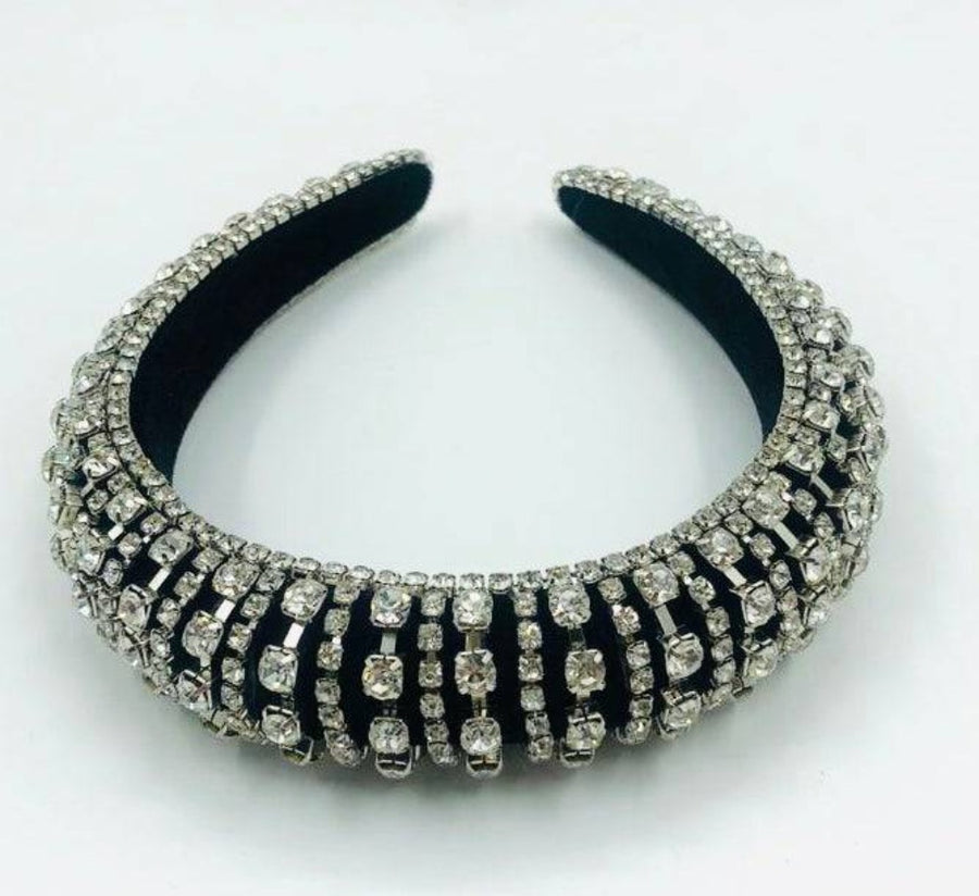 Headband - Black Velvet Padded - Art Deco Style Rhinestones - Dilly's Collections -  Hair Beauty and Lifestyle Products Australia