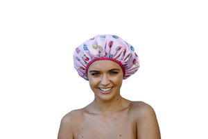 Cupcake Print Shower Cap - Microfibre Lined & Cosmetic Bag - Dilly's Collections - Hair Beauty and Lifestyle Products Australia