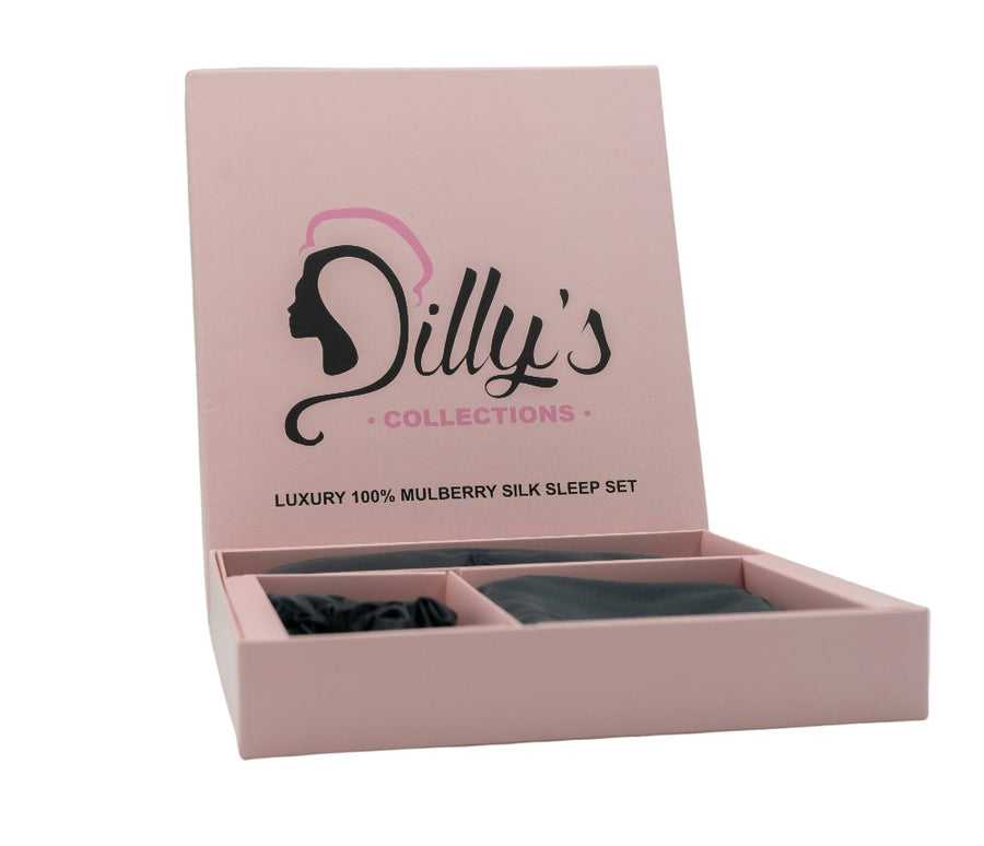 Silk Pillowcase Sleep Set - Black - 100% Mulberry Silk - Dilly's Collections - Hair Beauty and Lifestyle Products Australia