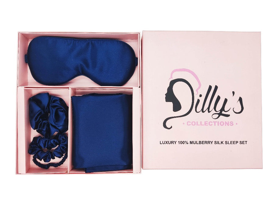 Silk Pillowcase Sleep Set - Navy - 100% Mulberry Silk - Dilly's Collections - Hair Beauty and Lifestyle Products Australia